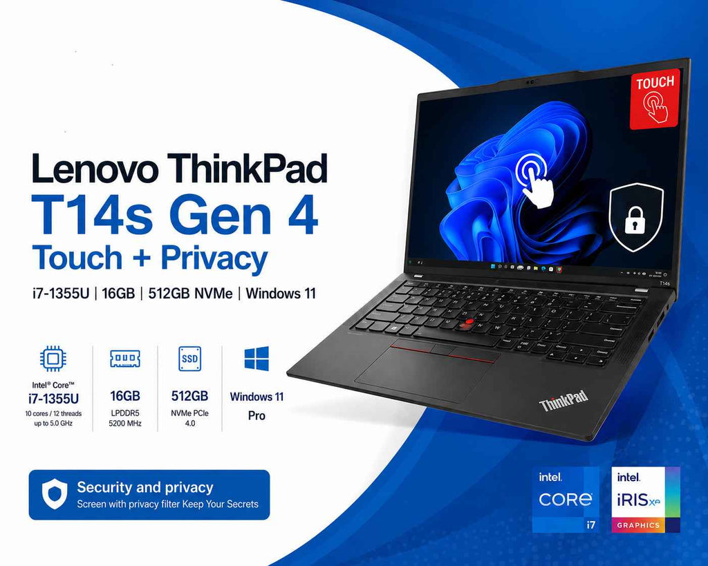 Lenovo ThinkPad T14s Gen 4 Touch + Privacy i7-1355U 16GB 512GB NVMe Windows 11